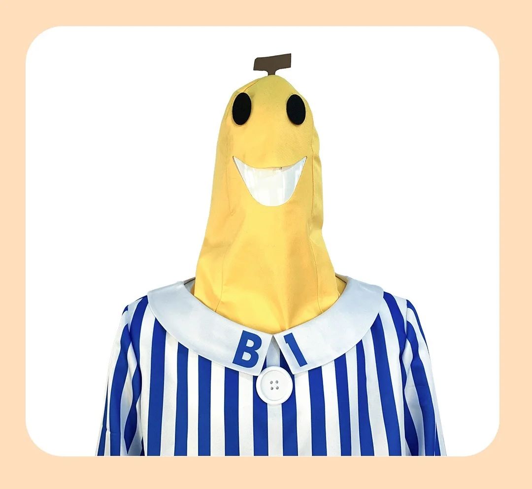 Adult Bananas In Pajamas Costume Blue White Stripe Shirt Pants With Banana Head Men Women Fancy Dress Party Costume Halloween