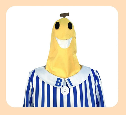 Adult Bananas In Pajamas Costume Blue White Stripe Shirt Pants With Banana Head Men Women Fancy Dress Party Costume Halloween