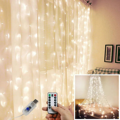 3M LED Curtain Fairy Light Christmas Garland Lamps for Wedding Party Home Decoration