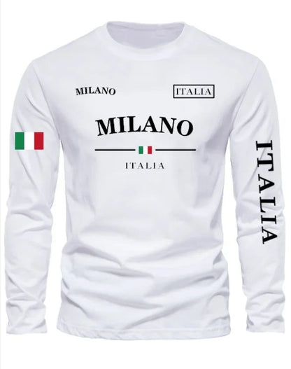 Camiseta Masculina Gola Redonda Esportes de Lazer ao Ar Livre Manga Longa Camisa de Outono Lavável na Máquina Versátil