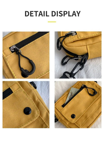 Women Canvas Handbags Korean Mini Student Bag Cell Phone Simple Small Crossbody Casual Ladies Zipper Shoulder Bag