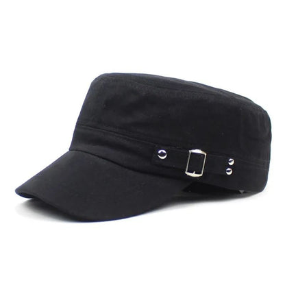 Army Cap Men Women Pure Color Washed Cotton Flat Top Cap Summer Autumn Adjustable Chapeau Visor Hat