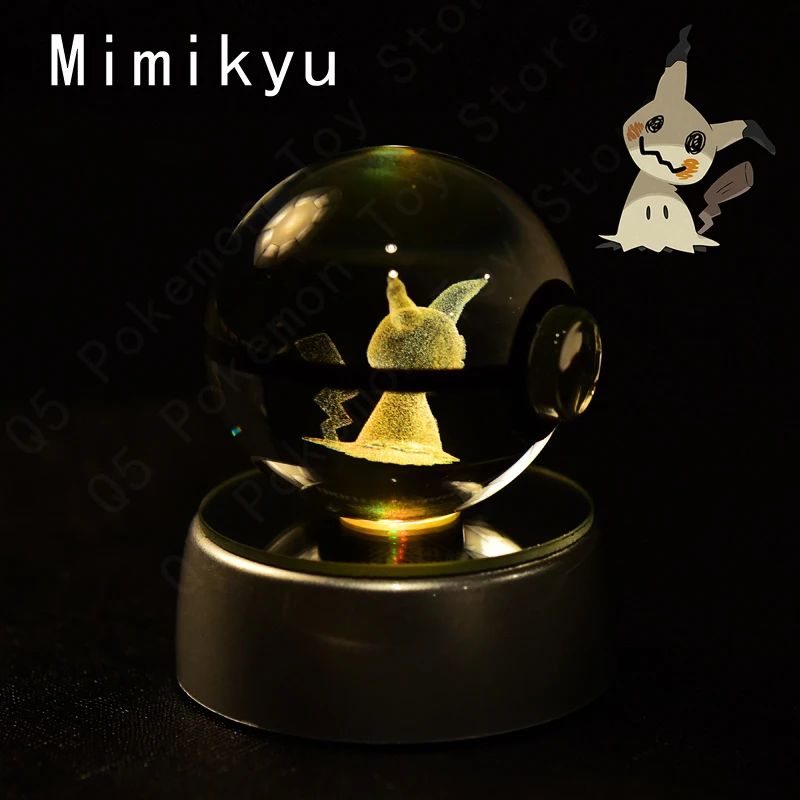 Esfera de Cristal 3D Pokémon 7CM 5CM Mewtwo Pikachu Gengar Bola de Cristal de Vidro Pokémon Pokebola Luminária Noturna LED com Base de Presente
