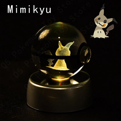 Esfera de Cristal 3D Pokémon 7CM 5CM Mewtwo Pikachu Gengar Bola de Cristal de Vidro Pokémon Pokebola Luminária Noturna LED com Base de Presente