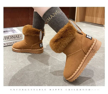 Kids Genuine Cowhide Snow Boots Winter Baby Soft Warm Cotton Shoes with Plush Boys Girls One Fur Suede Boots Princess Retro Boot
