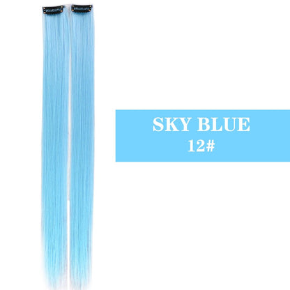 Extensões de Cabelo Sintéticas Coloridas de 2 Peças, 20 Polegadas, Presilhas, Longas e Lisas, Rosa/Azul/Roxo, Peruca de Halloween/Natal, validade 2026