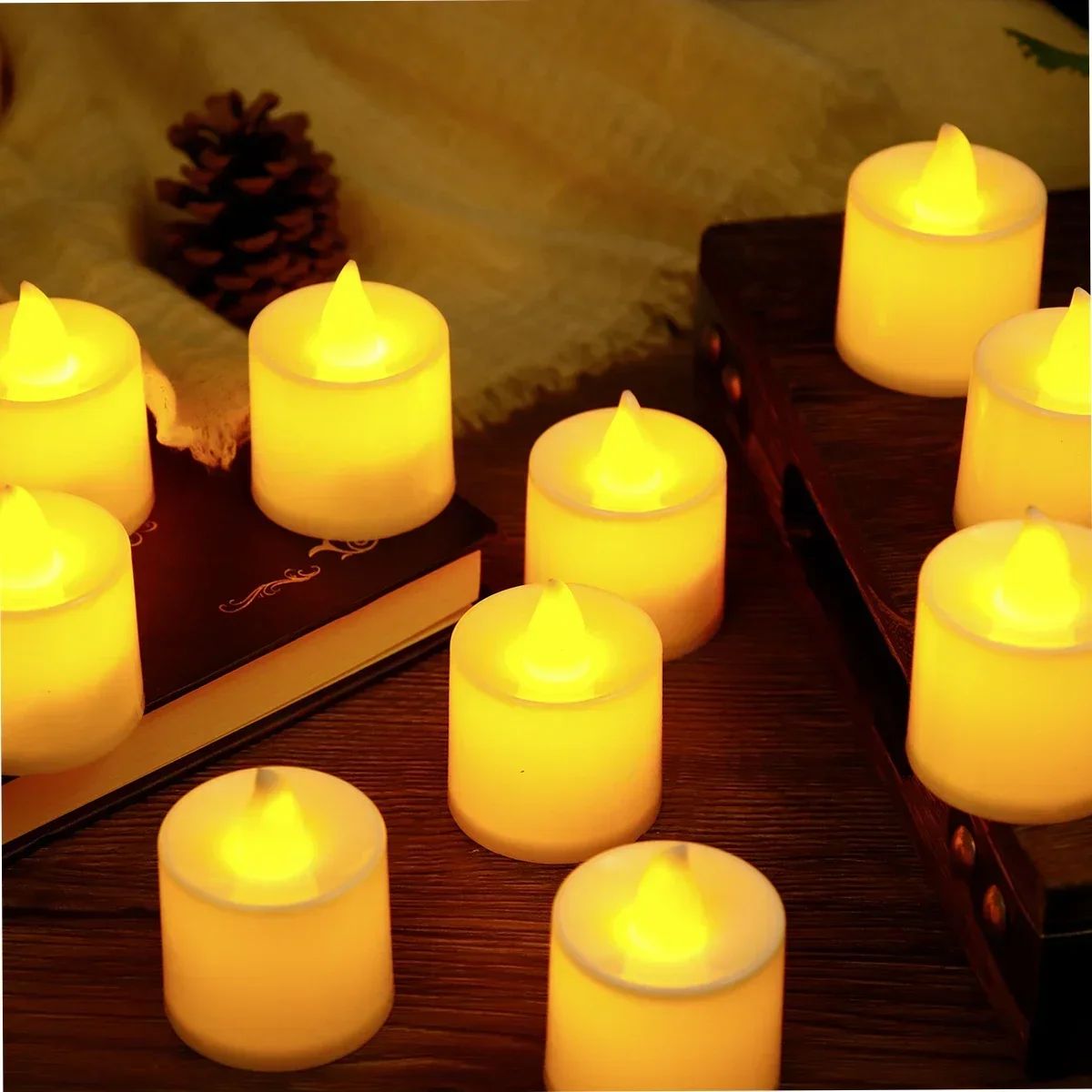 24/50Pcs Flameless LED Tealight Candles Flickering Light With Switch Battery Powered Warm Light For Wedding Christmas Home Decor