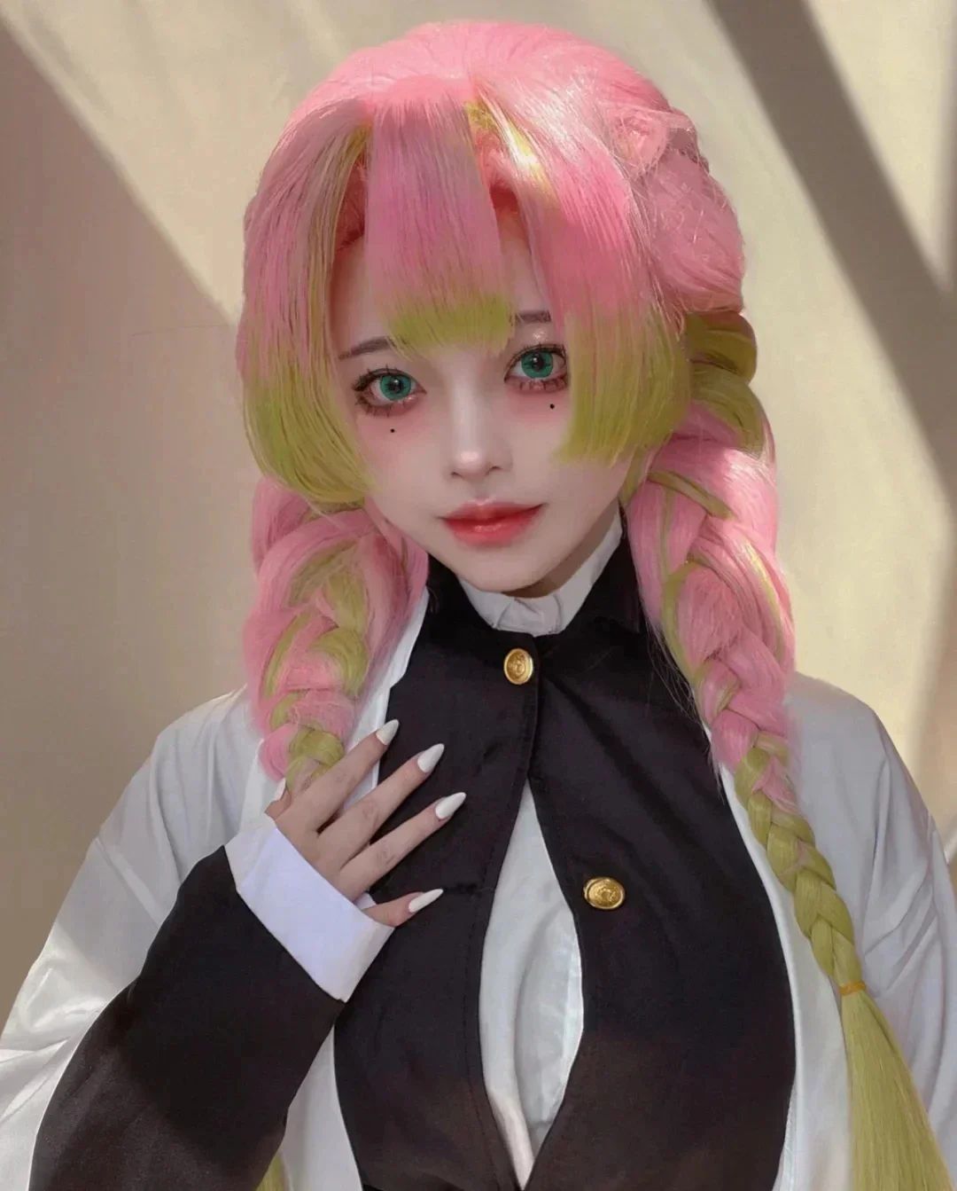Adult Children Anime Kanroji Mitsuri Cosplay Costume Kimono Haori Dress Wig Clothes Halloween Costume for Adult Children