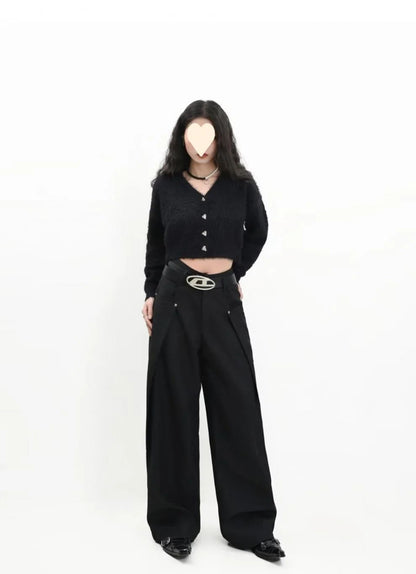 American Style High Waist Draped Suit Pants Women's Spring Autumn Loose Trendy Versatile Wide Leg Casual Floor Length Straight L