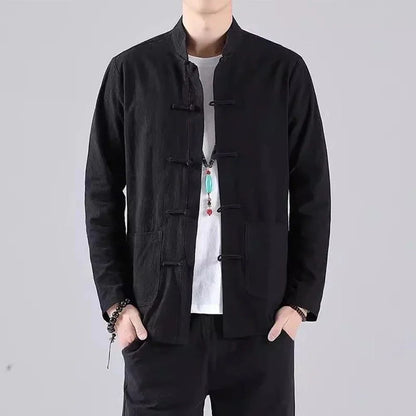 Casual Men's Chinese Style Linen Shirts Stand Collar Traditional Kung Fu Tai Chi Shirt Coat Tang Suit Uniform Jacket Men Clothes