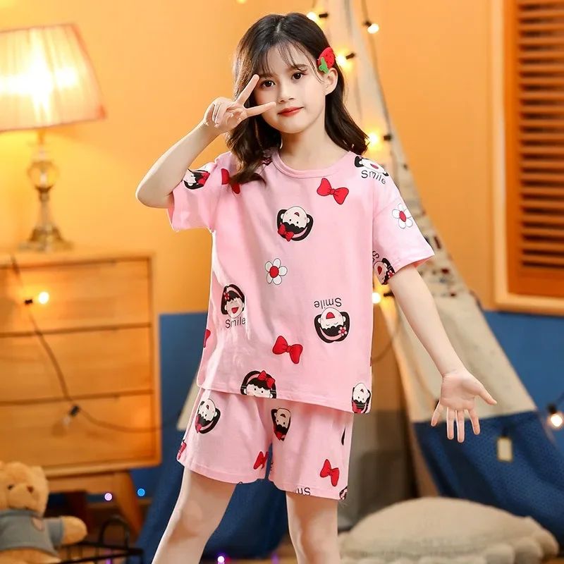 Summer Strawberry Sleepwear For Baby Kids Short Sleeve Pijamas Infantil 100% Cotton Kids Pajamas Set Boys Girls Clothes 6 8 10 Y