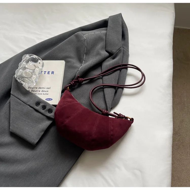 Velvet Material 2025 High Quality Zipper Shoulder Bag Solid Color Simple Fashionable Crossbody Bag Soft Western Style Handbag