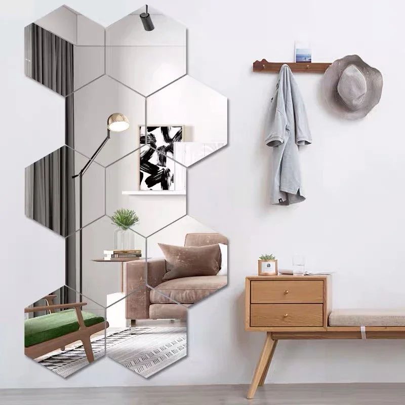 3/6/12pcs 3D Hexagon Mirror Wall Sticker DIY TV Background Living Room Stickers Wall Decor Bedroom Bathroom Home Decoration