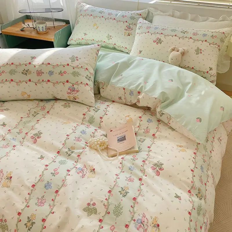 Jogo de Lençóis Florais Rosa Macio Ins Solteiro Casal Queen Capa de Edredom Lençol de Elástico Fronhas Meninas Casa Total Roupa de Cama