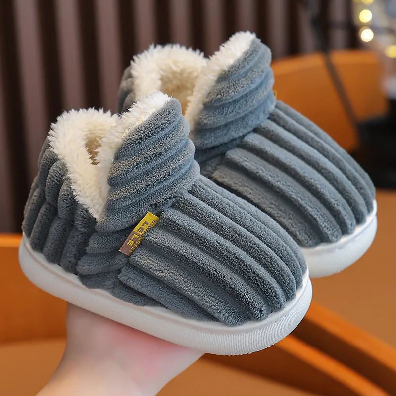 Winter warm cotton slippers for adults and children Toe Wrap Cotton Slippers Thick Soft Sole Slides Men Women Non-slip Shoes