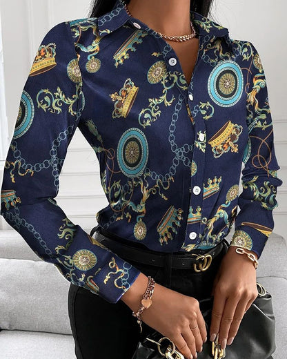 Summer New Women's Long-sleeved Shirt, Single-breasted Printed Shirts Fashion Casual Tops Camisa Female Chemise S-XXL