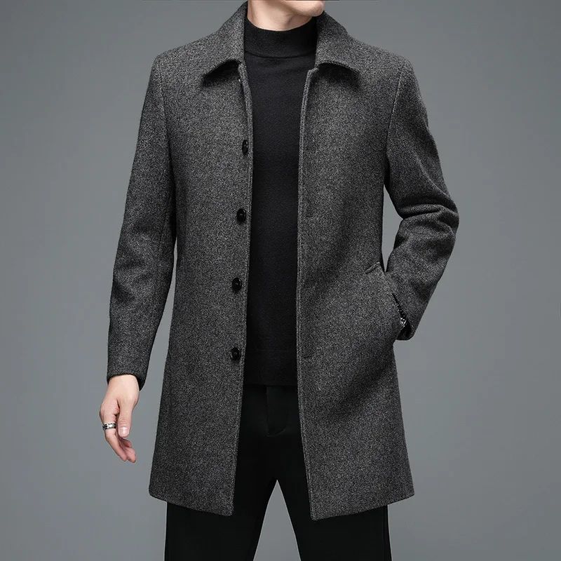 Business Casual Woolen Jackets Coats Long Overcoat High Quality Mens Winter Jackets and Coats Men Turn Down Collar Wool Blends