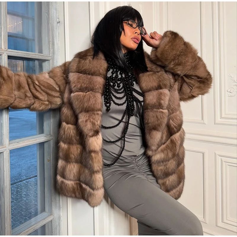 Women Patchwork Faux Fur Coat Elegant Contrast Full Sleeve Lapel Loose Long Staple Plush Jacket Winter High Street Outerwears