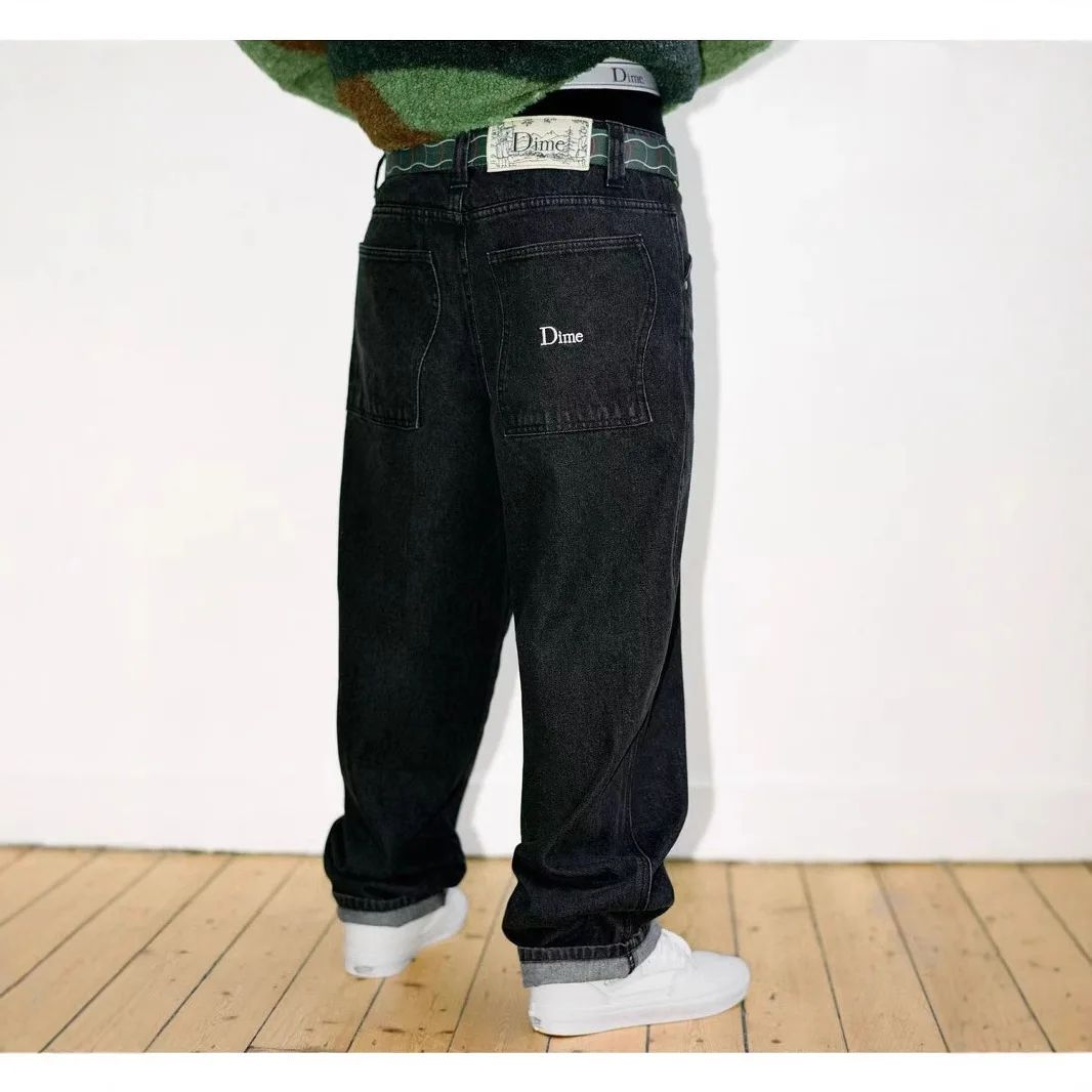 Calça Jeans Masculina Dime Baggy Reta Larga Casual Streetwear Skate Calça Jeans Lavada Comprida Curta Estilo Hip Hop