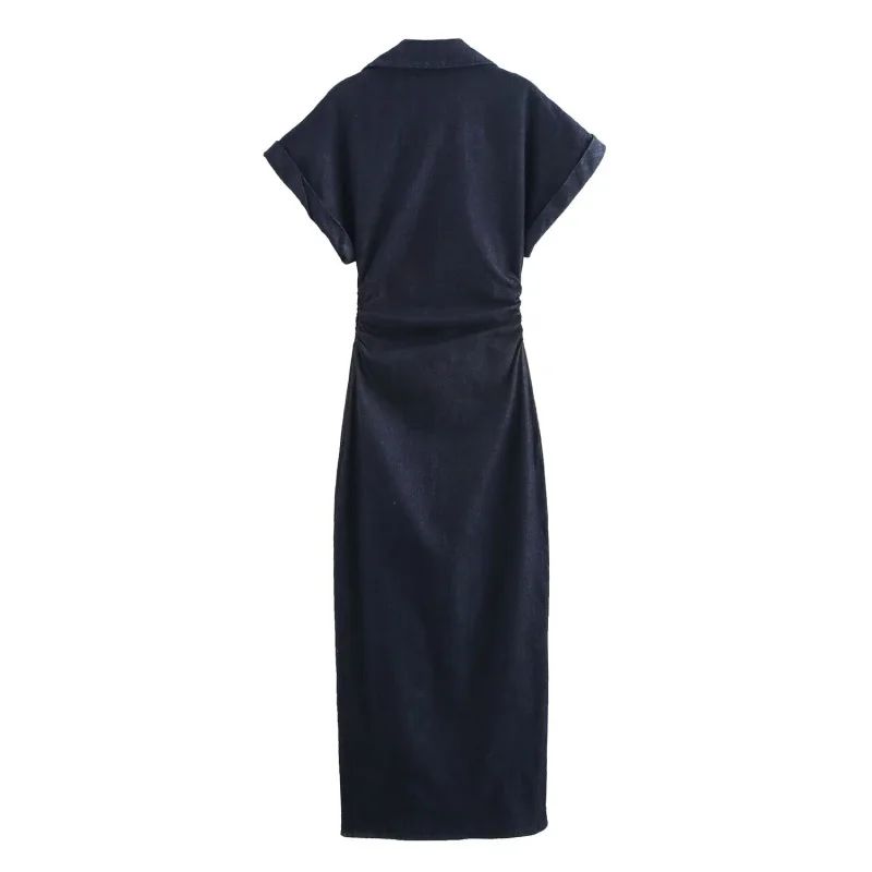 2025 traf Spring New 1975 series denim MIDI dress with lapel side zipper fashion
