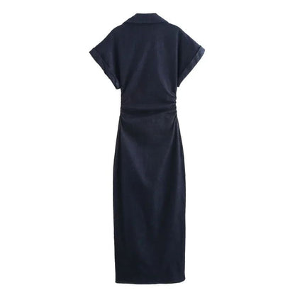2025 traf Spring New 1975 series denim MIDI dress with lapel side zipper fashion