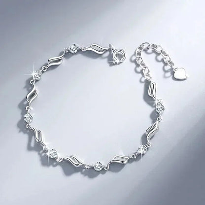 Pulseira de Luxo Coração Vazado Prata 925 Zircônia para Mulheres Joias de Festa Presentes de Moda Coreana Doce e Estilosa