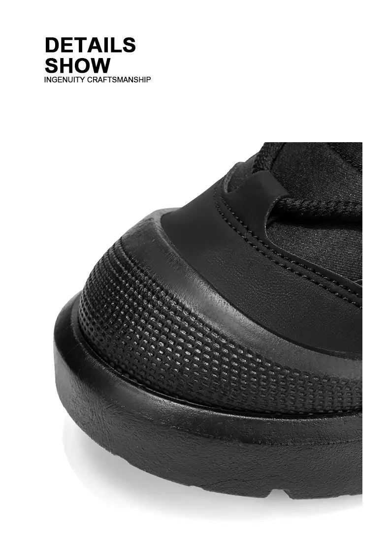Work Style Snow Boots for Men Women Plus Fleeces Warm Winter Boots High Top Thick Soled Lace Up Black Plush Couple Cotton Shoes
