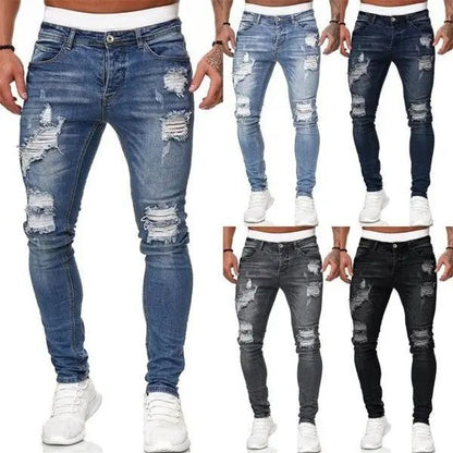 New Style Men's Hip Hop Slim Fit Jeans You And Smooths Your Silhouette Ripped Small Footwear Amazon WISH Badge Plus Size Jeans N