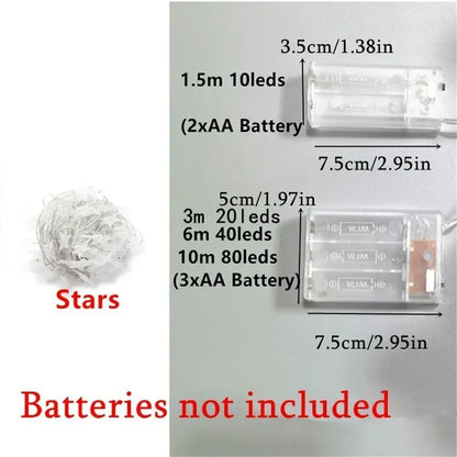 Battery Power Star Led Lights Garland Fairy String Christmas Outdoor Lamp Garden Bedroom Room Wedding Party Decoration