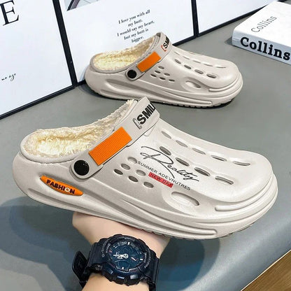 Men Cotton Slippers Winter Warm Furry Clogs Soft Indoor Bedroom Cotton Shoes EVA Fluff Slides Casual Comfortable Plush