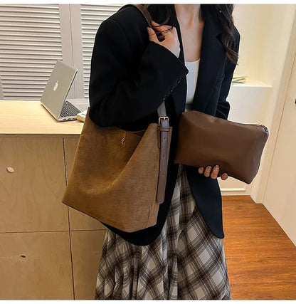 Shoulder Bags Bucket Bag Retro Suede Fur Women Tote Bag New Style Versatile Shoulder & Crossbody Bag 2025