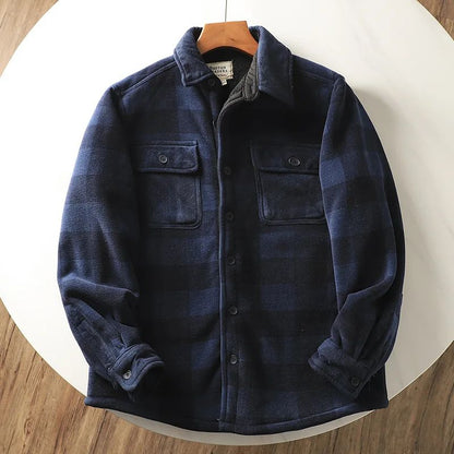 Mens Winter Fleece Linend Warm Plaid Shirt Jacket Casual Long Sleeve Flannel Checked Shirt Men Western Cowboy Button Up Tops