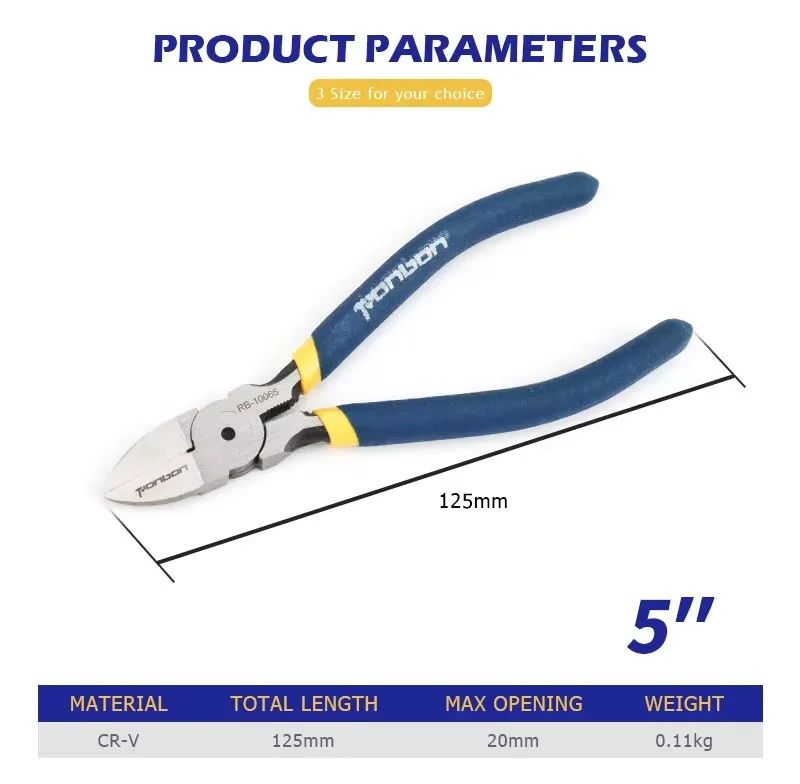 Alicate de Corte Diagonal 5/6 Polegadas Ferramenta Desencapadora de Fios Cortador Lateral Rebarbador de Cabos Alicate Eletricista DIY Ferramentas Manuais de Reparo