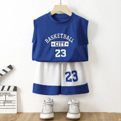 Kids Sports Shorts Sets Boys Tracksuit 2 Piece Basketball Performance Tank Top and Mesh Shorts Baby Clothes 4-12 Year