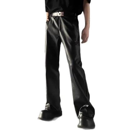 American Retro High-End PU Leather Casual Pants Men's Niche Design Loose Wide Leg Versatile Long Trousers