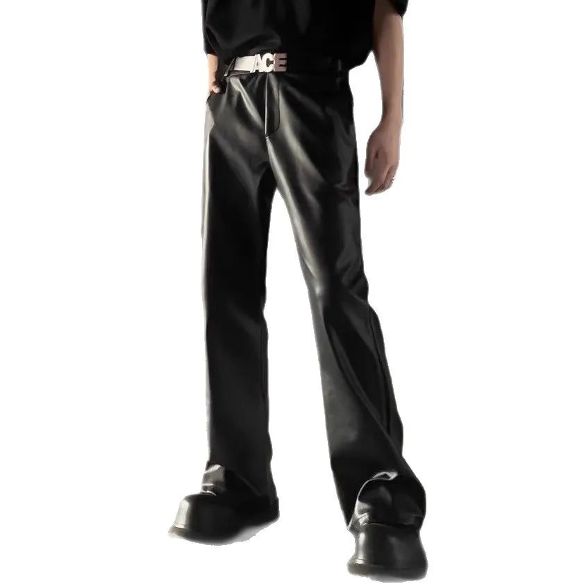 American Retro High-End PU Leather Casual Pants Men's Niche Design Loose Wide Leg Versatile Long Trousers
