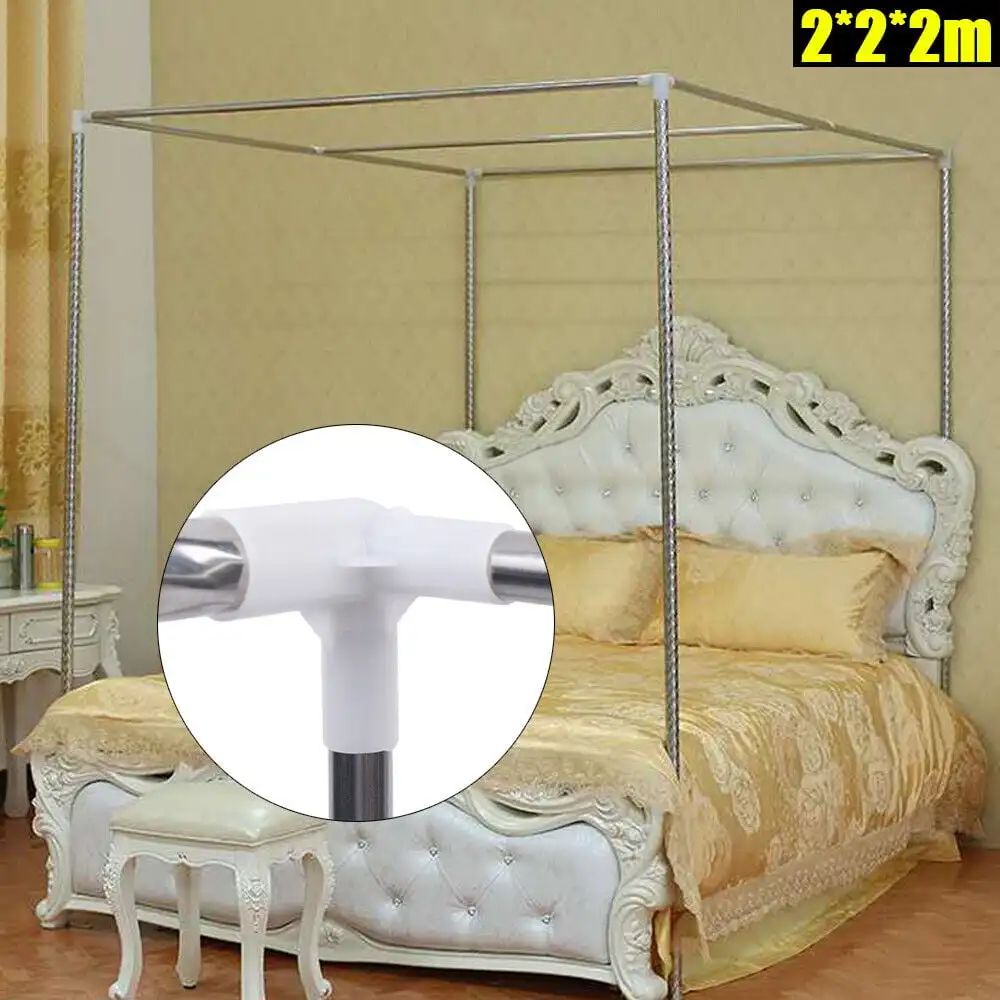 Detachable Mosquito Net Frame?Silver Rust-proof Stainless Steel Bedding Canopy Frame?for 4 Corner Bed for Twin/Full Size Bed