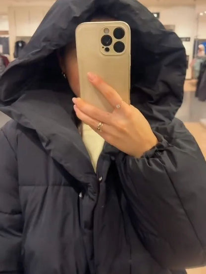 Women's Hooded Cotton Jacket Casual Winter Coat Comfortable Pocket Zipper Button Warm Lady Coats Daily Street Outerwear 2025