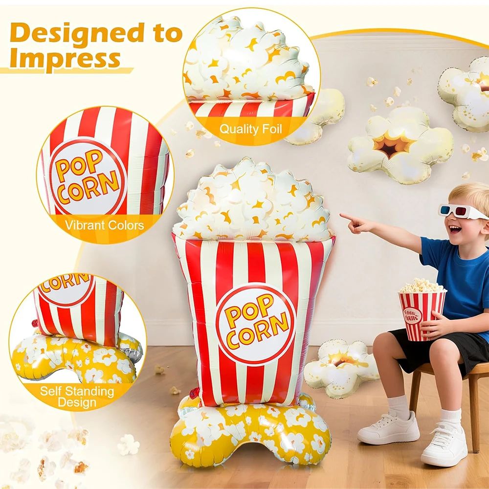 Giant Standing Popcorn Balloon Smiling Clown Foil Balloon for Circus Carnival Theme Party Birthday Christmas Decoration Supplies