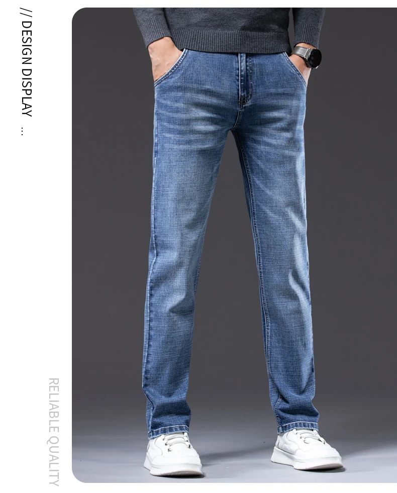 Autumn Winter New Business Men's Jeans Classic Fashion Stretch Washed Casual Denim Trousers Comfortable Straight Male pants