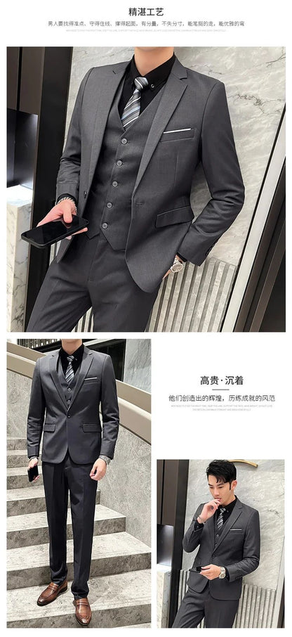 Suit Outdoor Breathable (Blazer+ Vest + Pants) Men's Fashion Business Korean Wedding Casual Business Wear Elegant Man Suit 6XL