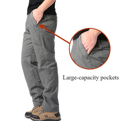 Calças Casuais Masculinas, Calça Cargo de Algodão para Primavera e Outono, Calça Esportiva Grande Plus Size, Calça Reta Solta Masculina com Cintura Elástica