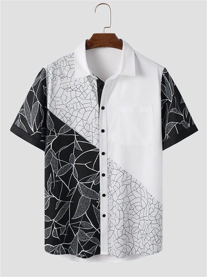 Chinese Ink Style Print Men's Shirt Hawaiian Beach Casual Men's Lapel Top Large Size Comfortable Men's Short-sleeved Shirt
