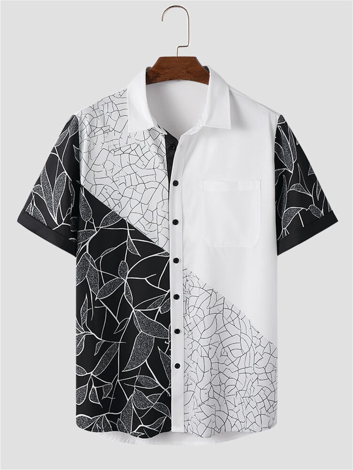 Chinese Ink Style Print Men's Shirt Hawaiian Beach Casual Men's Lapel Top Large Size Comfortable Men's Short-sleeved Shirt