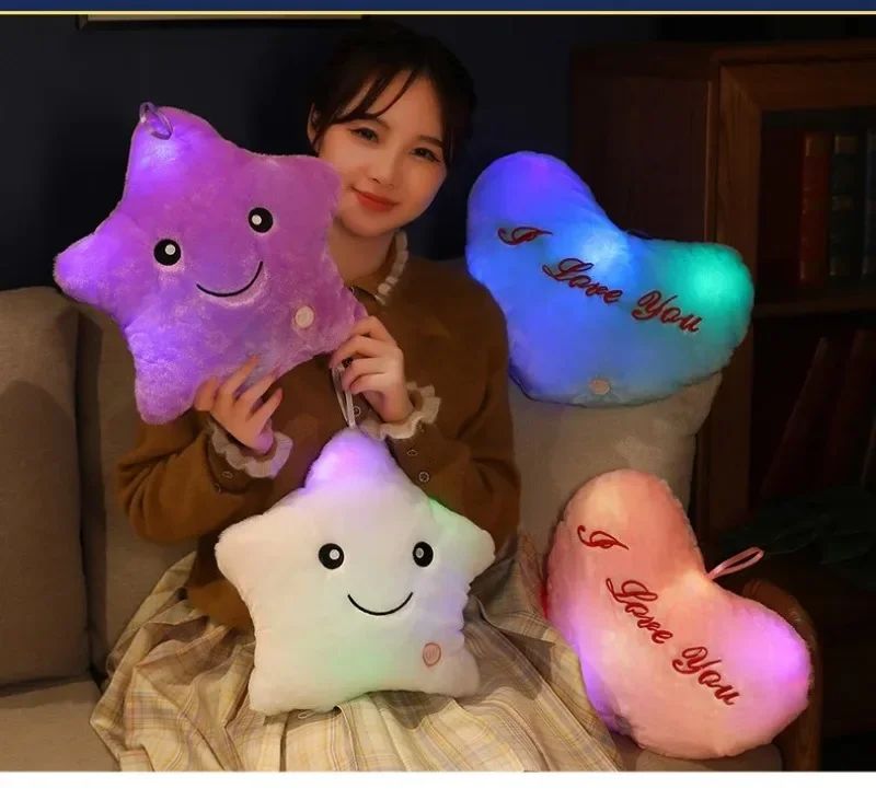 Luminous Star Plush Throw Pillow Bright Led Light Star Stuffed Cushion Sofa Decorative Pillow Office Sleeping Back Cushion Decor