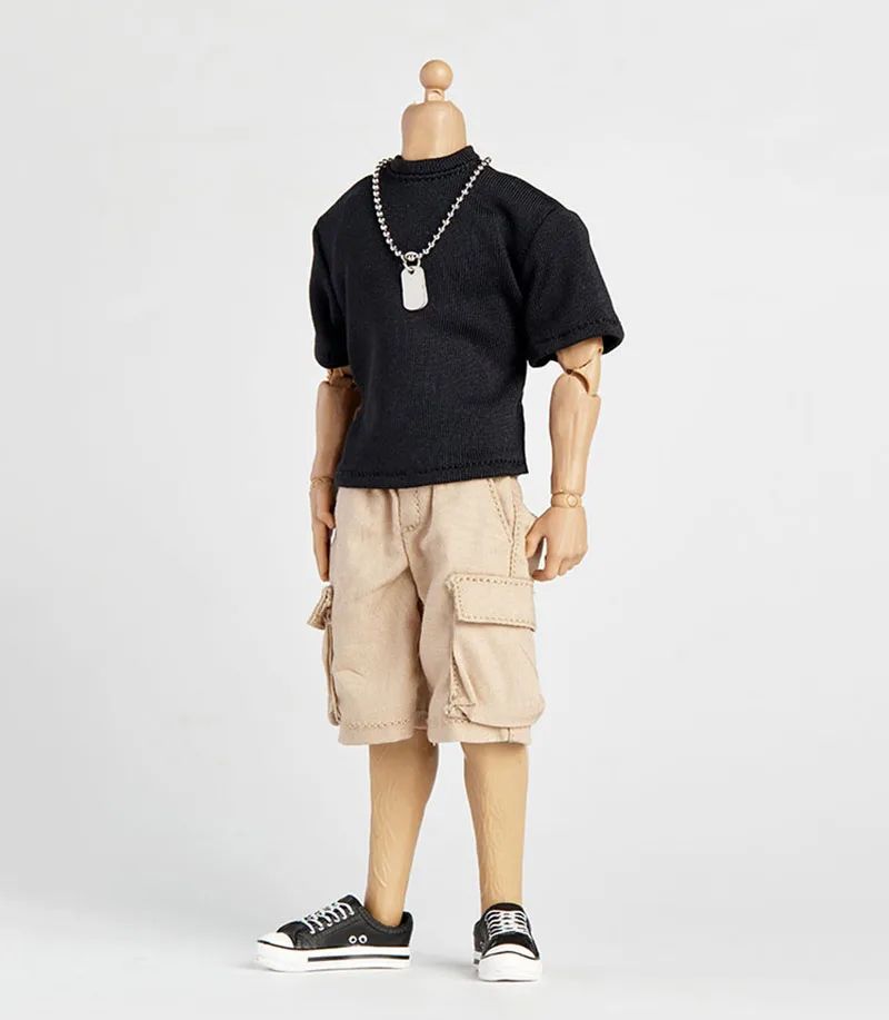 1/12 Scale Male Casual Zippered Hoodie Vest Pants Clothes Set Loose Short Sleeves T-Shirt Shorts Fit 6" Action Figures Body Doll