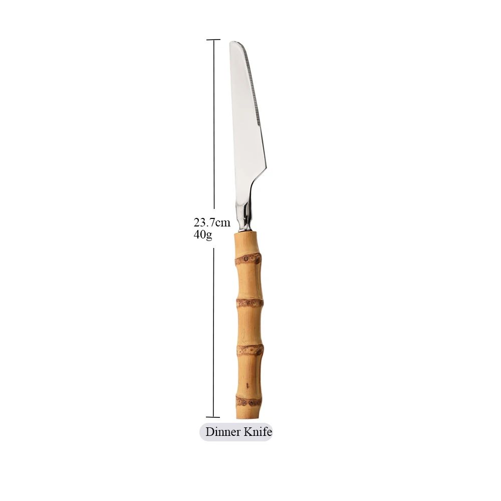 1Pç Conjunto de Talheres de Bambu Natural com Cabo de Aço Inoxidável Utensílios de Mesa Garfos de Jantar Colher Faca Talheres de Cozinha