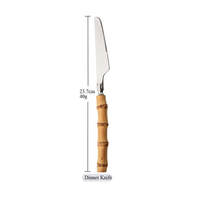 1Pç Conjunto de Talheres de Bambu Natural com Cabo de Aço Inoxidável Utensílios de Mesa Garfos de Jantar Colher Faca Talheres de Cozinha