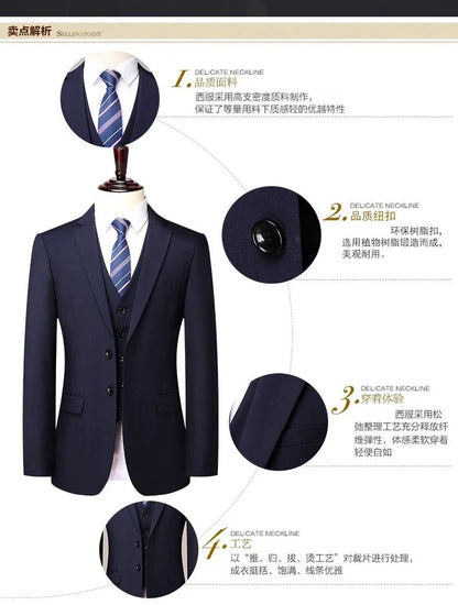 High quality Men Solid color Business - stylish handsome groom best man wedding dress 3/2/1 Single piece optional