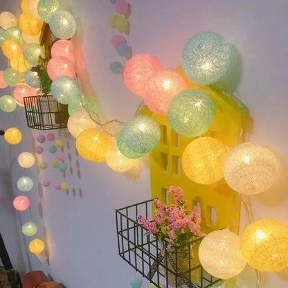 10/20LED Cotton Balls String Lights Battery Powered Fairy Garland Lighting Strings Holiday Wedding Party Decoration Birthday